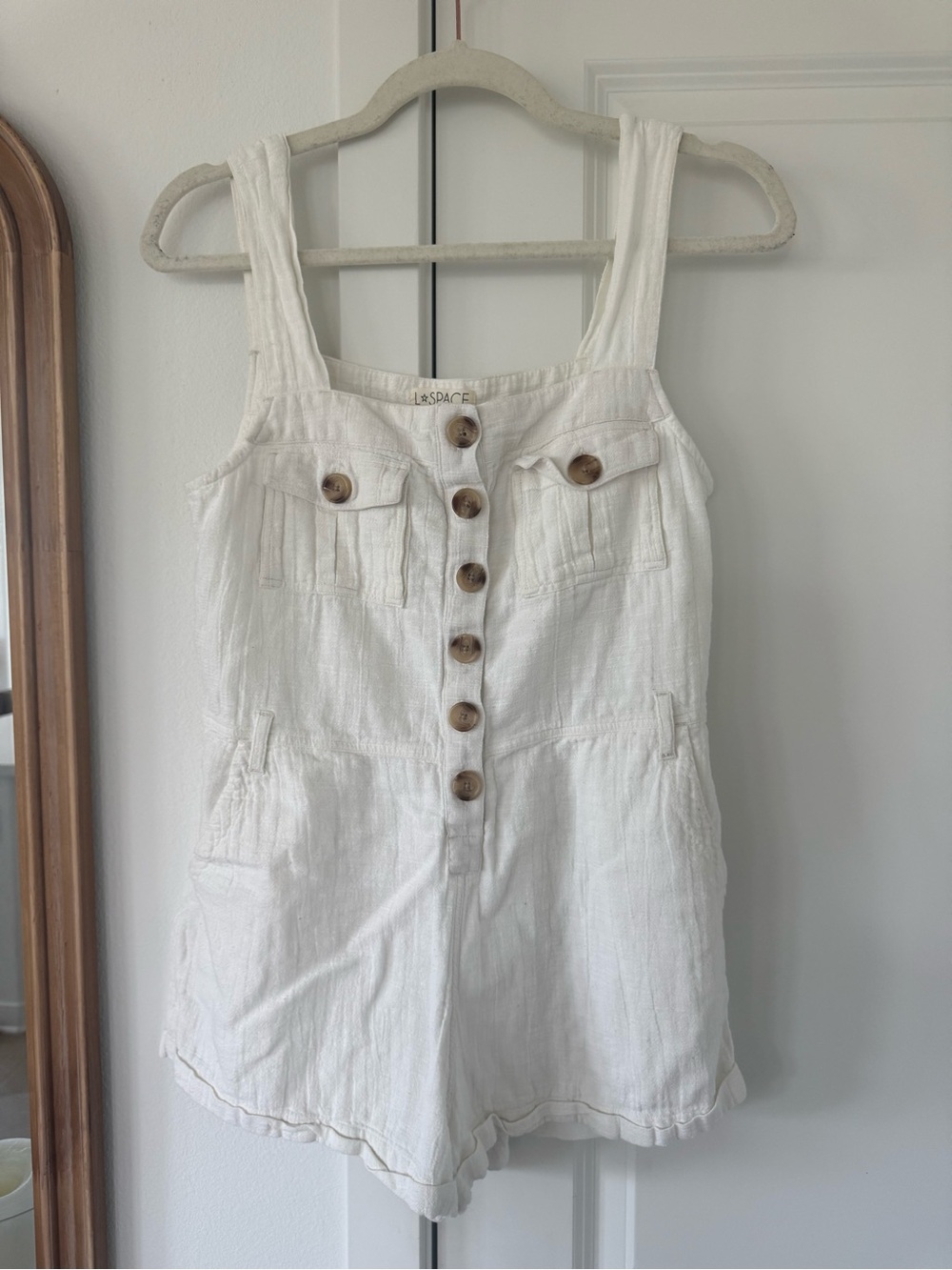 l*space White Button-Front Linen Romper